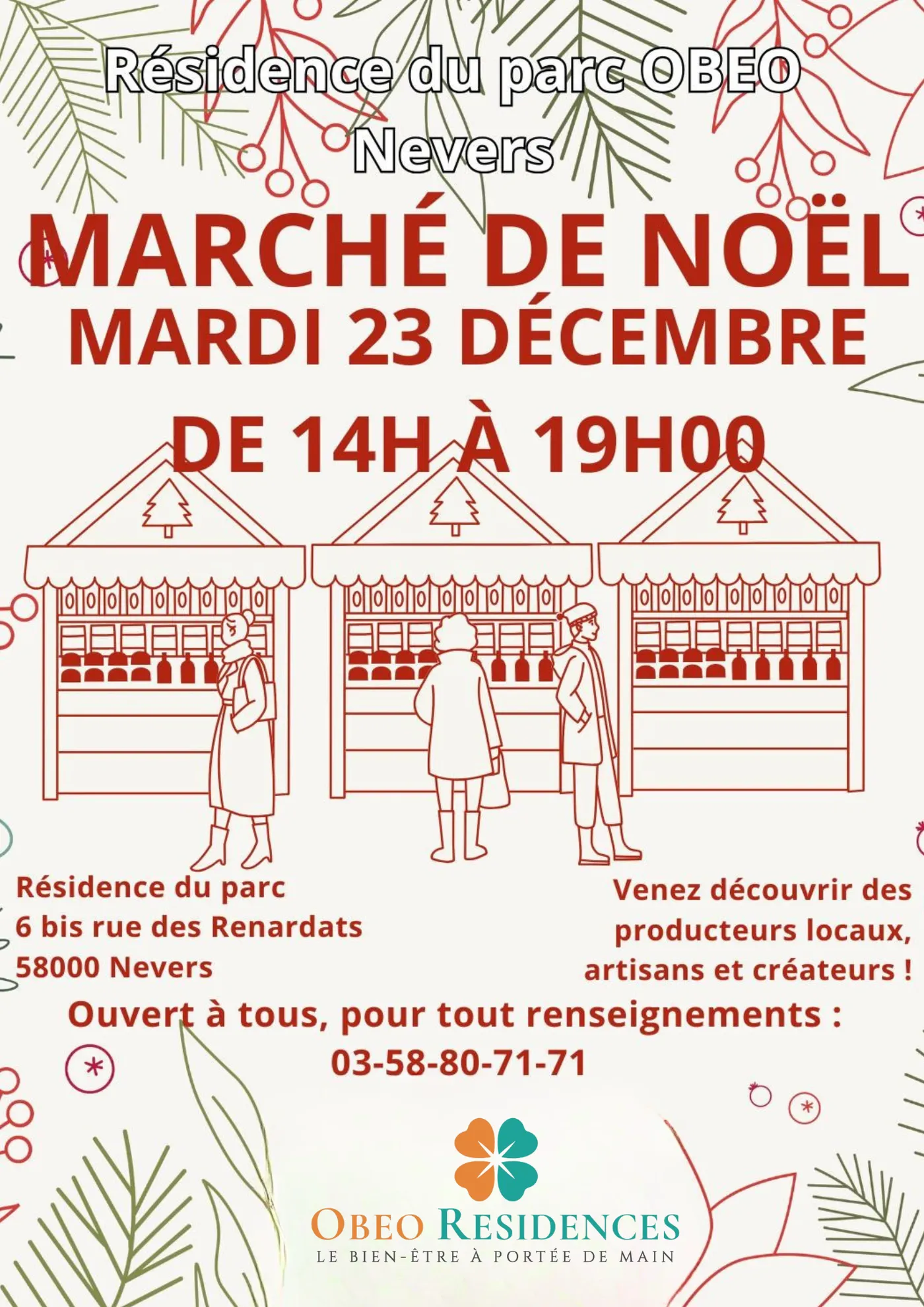 Affiche du marché de Noël à la Résidence du Parc de Nevers, le mardi 23 décembre