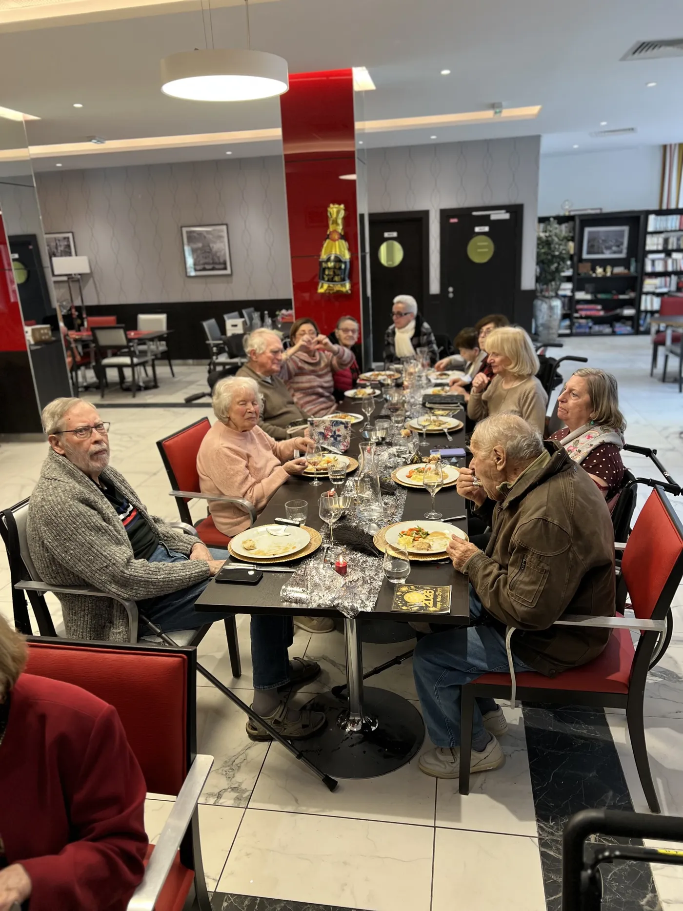 Residents at their tables in the restaurant during the New Year lunch