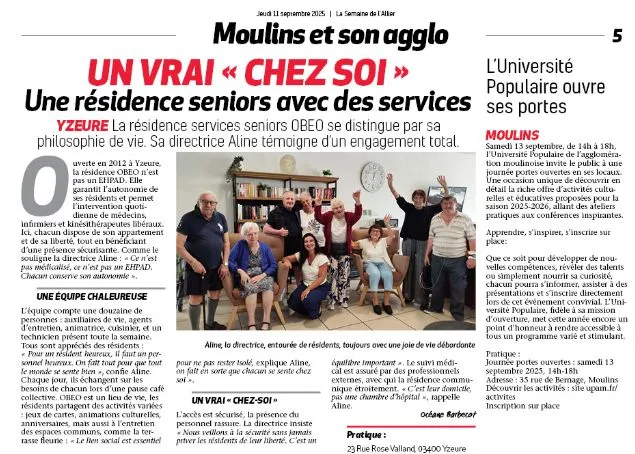Article de presse sur la résidence services seniors d'Yzeure, titré Un vrai chez soi