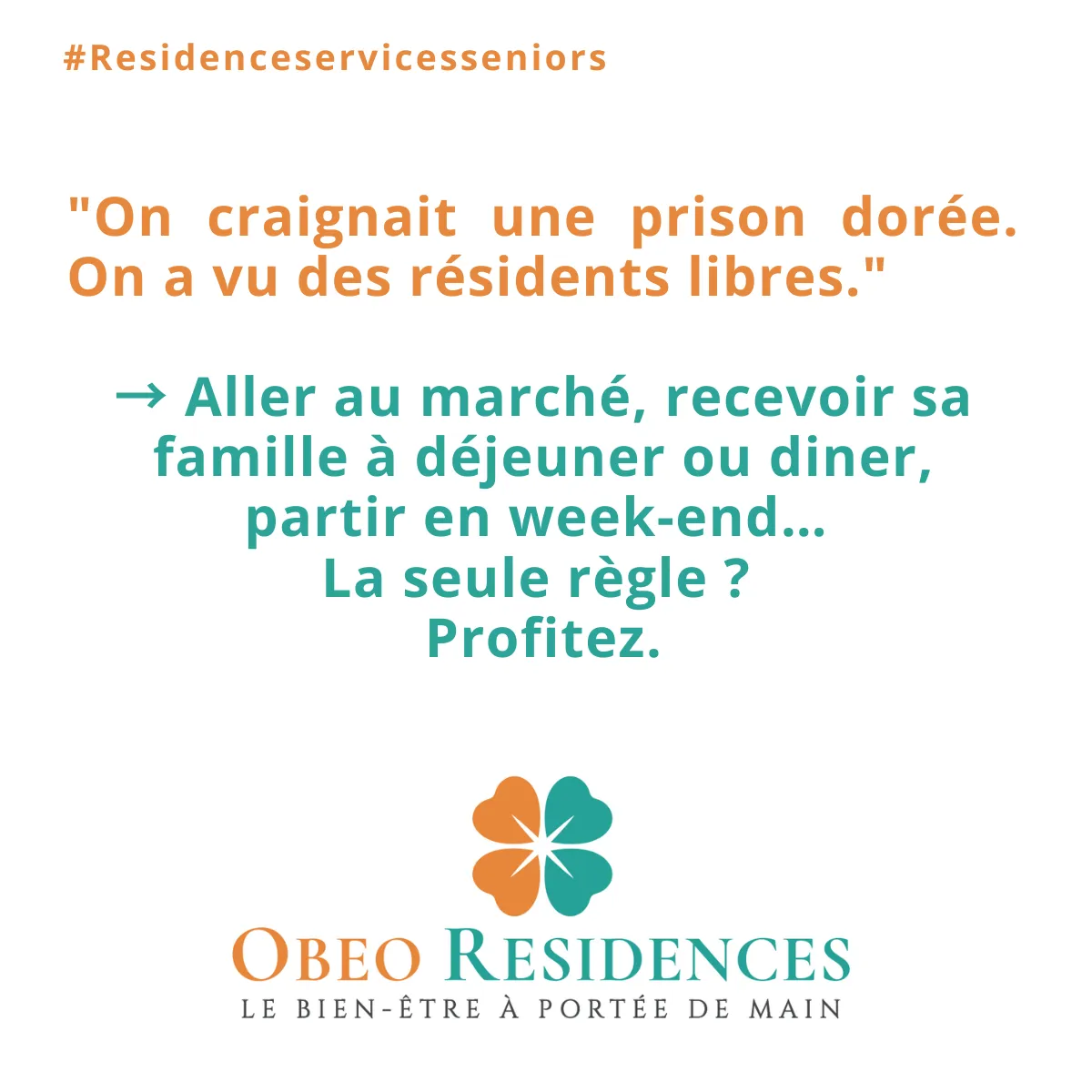 Visuel consacré à la liberté, citant les sorties, les repas en famille et les week-ends