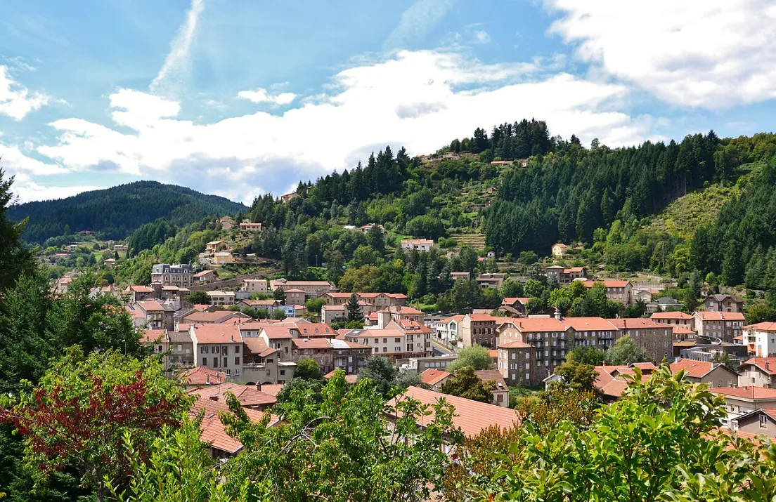 Vue sur les toits du Cheylard et les collines boisées de l'Ardèche