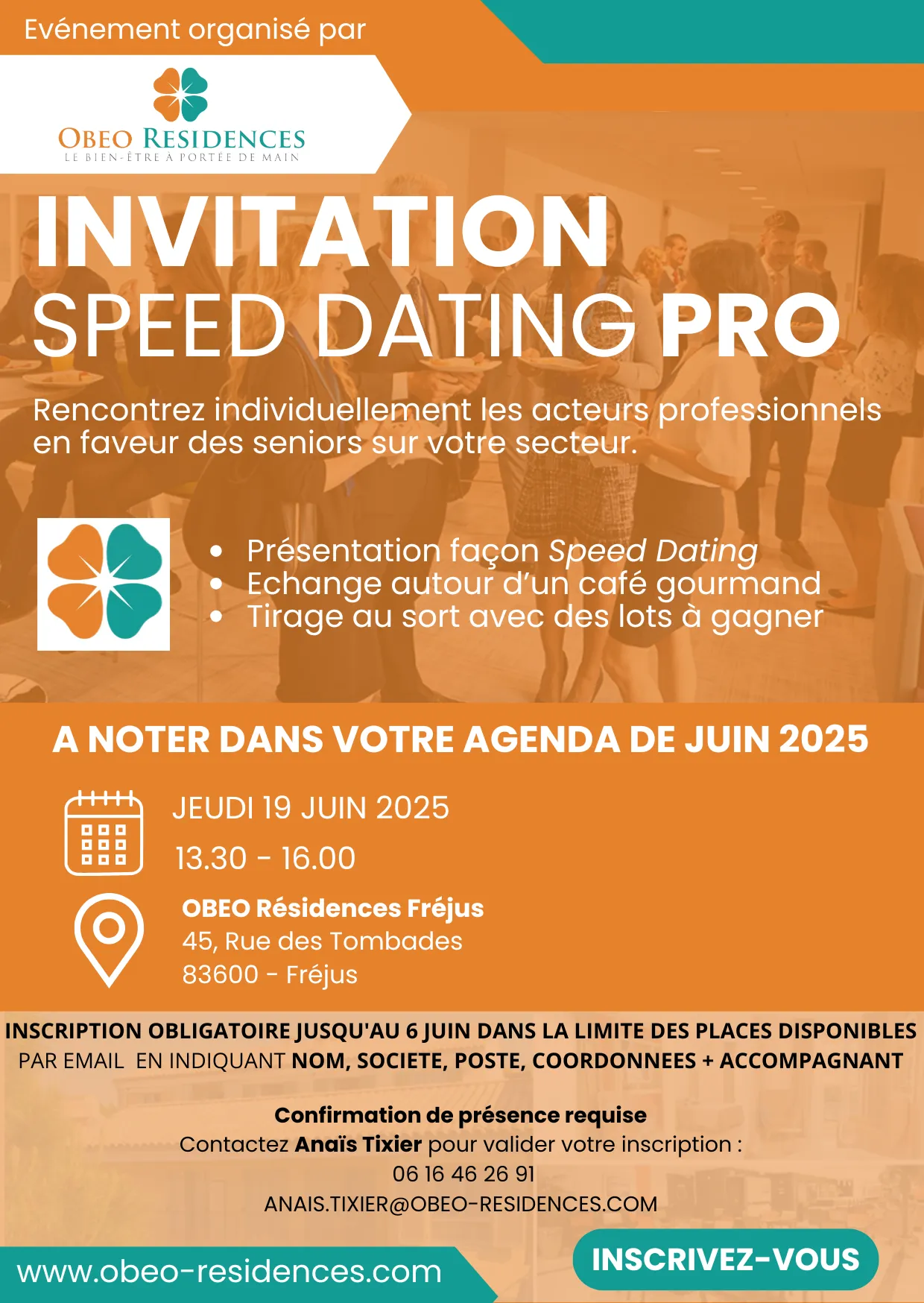 Invitation au Speed Dating Pro organisé par OBEO Résidences à Fréjus