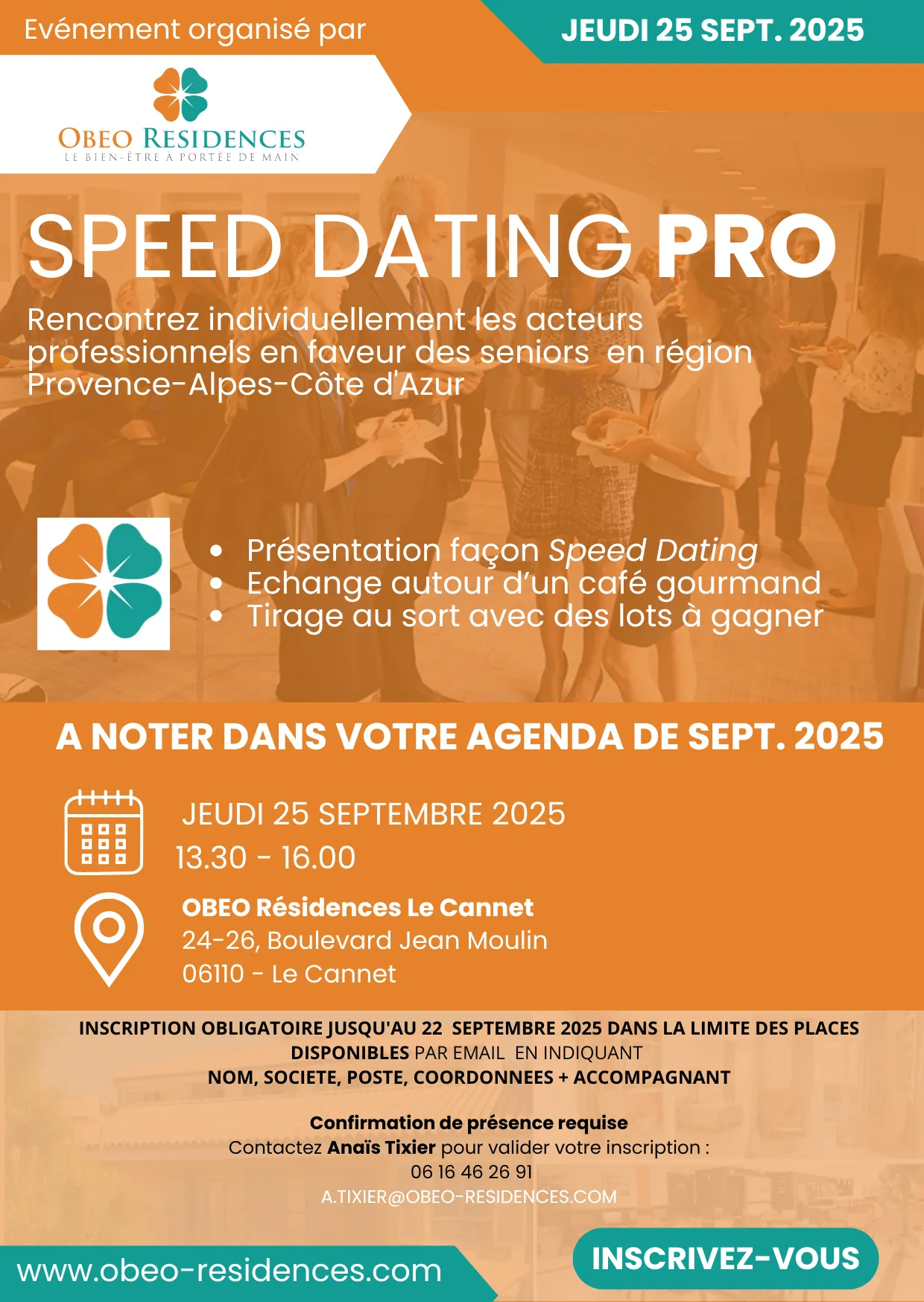 Invitation to the Speed Dating Pro at OBEO Le Cannet on 25 September 2025